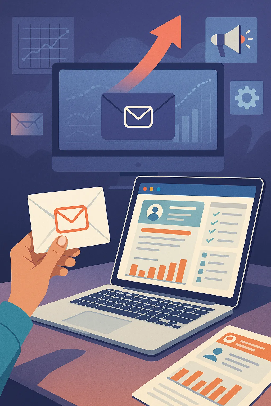 Stylized inbox and upward arrow representing ROI from email