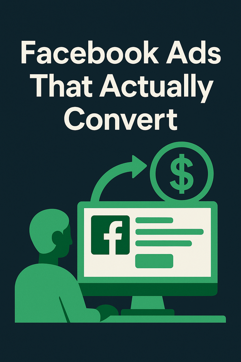 Illustration of Facebook ad dashboard and conversion arrow