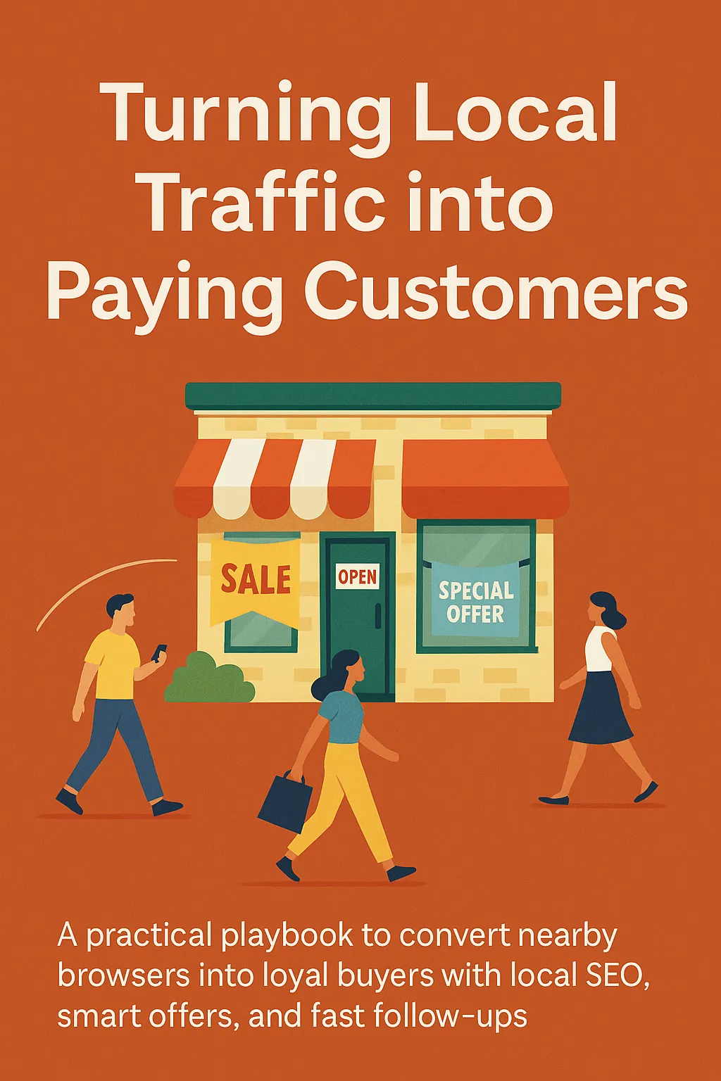 Small business storefront attracting local customers with marketing banners